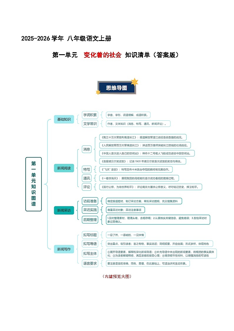 第一单元 变化着的社会（知识清单）（答案版）第1页
