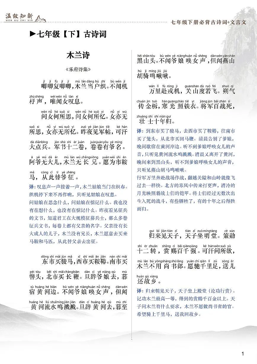 人教版七年级下册语文期末专项练习古文+文言文知识点汇总第2页