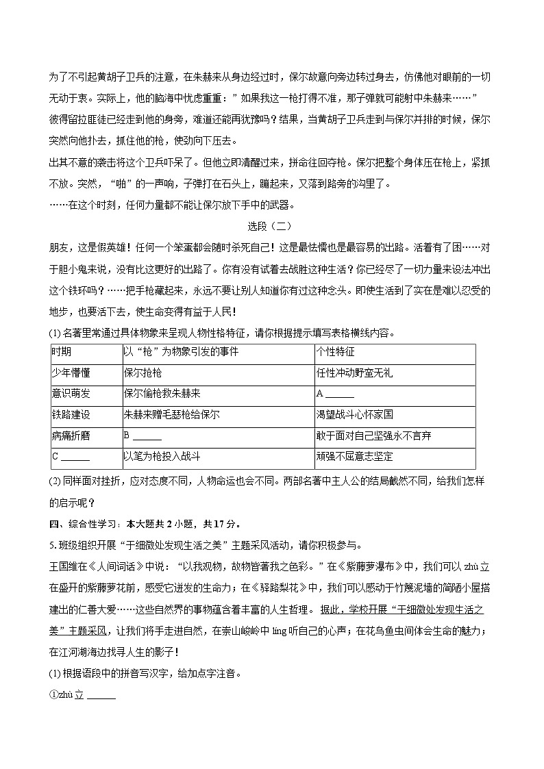 2024-2025学年江苏省宿迁市宿城区苏州外国语学校七年级（下）期末语文试卷（含详细答案解析）第3页