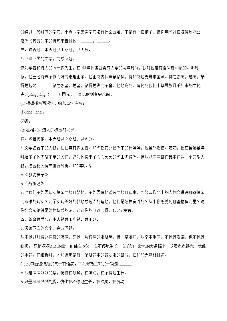 2024-2025学年江西省吉安市泰和县七年级（下）期末语文试卷（含详细答案解析）第2页