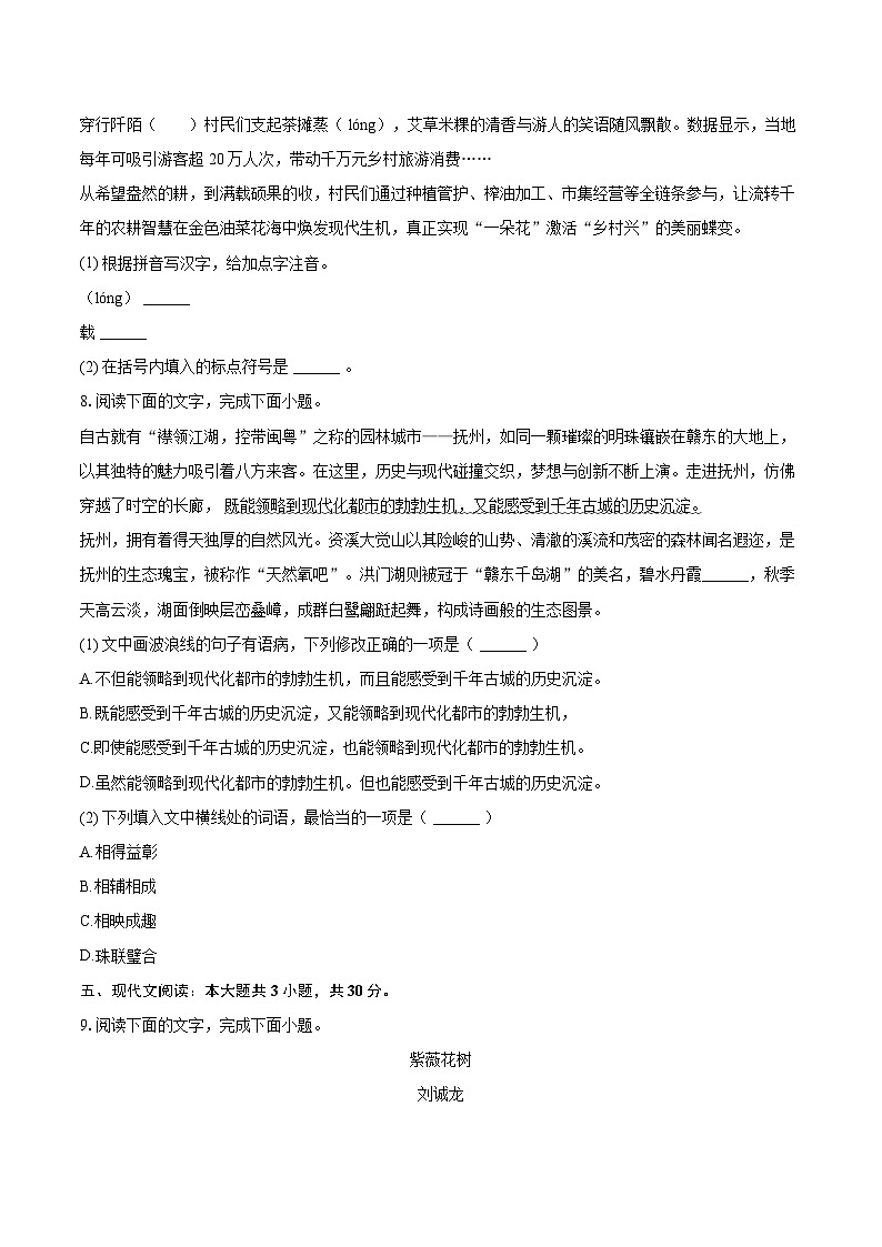 2024-2025学年江西省抚州市七年级（下）期末语文试卷（含详细答案解析）第3页