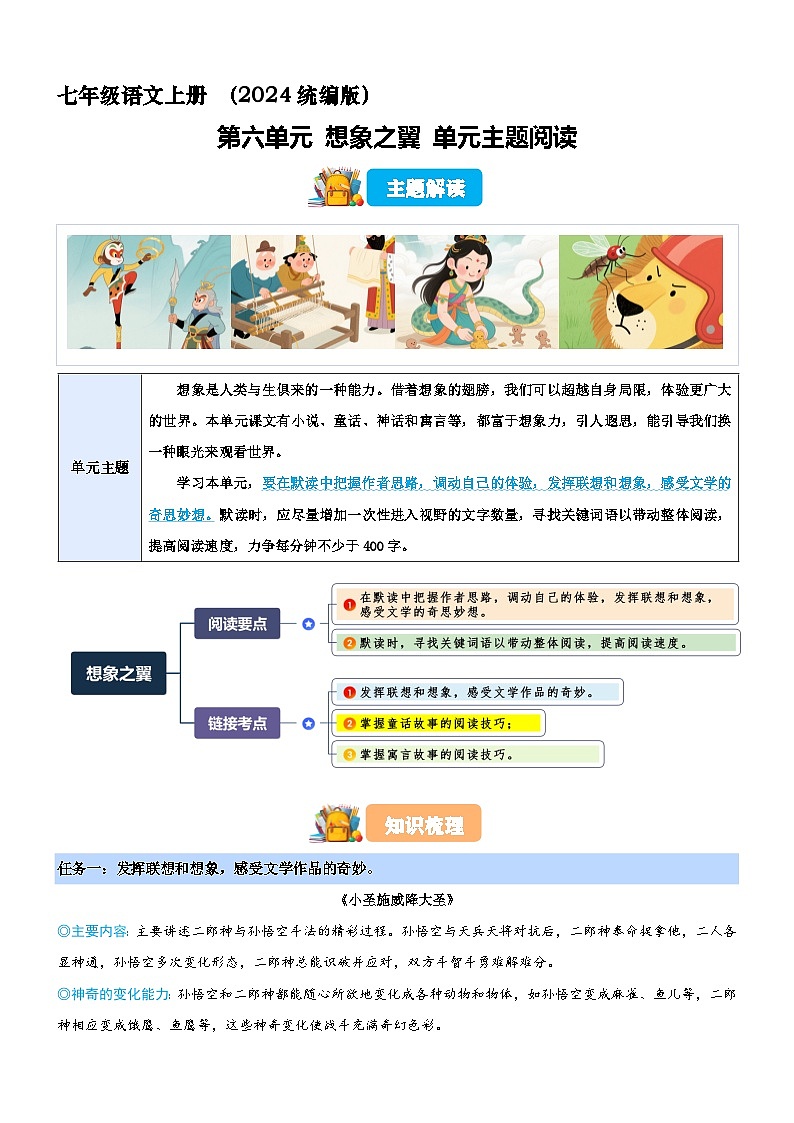七年级语文上册 第六单元 “想象之翼”主题阅读 讲练（原卷+解释）2025-2026学年统编版第1页
