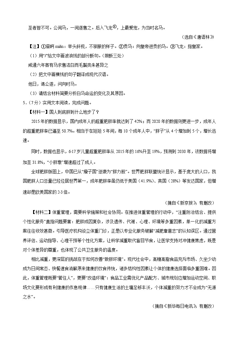 吉林省长春市榆树市2025-2026学年九年级上学期开学五校联考语文试卷第3页