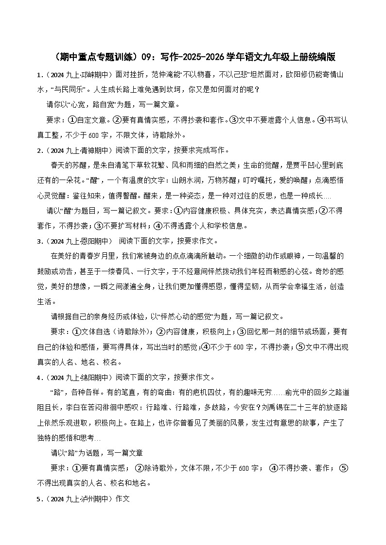 期中重点专题训练：写作 2025-2026学年统编版语文九年级上册第1页