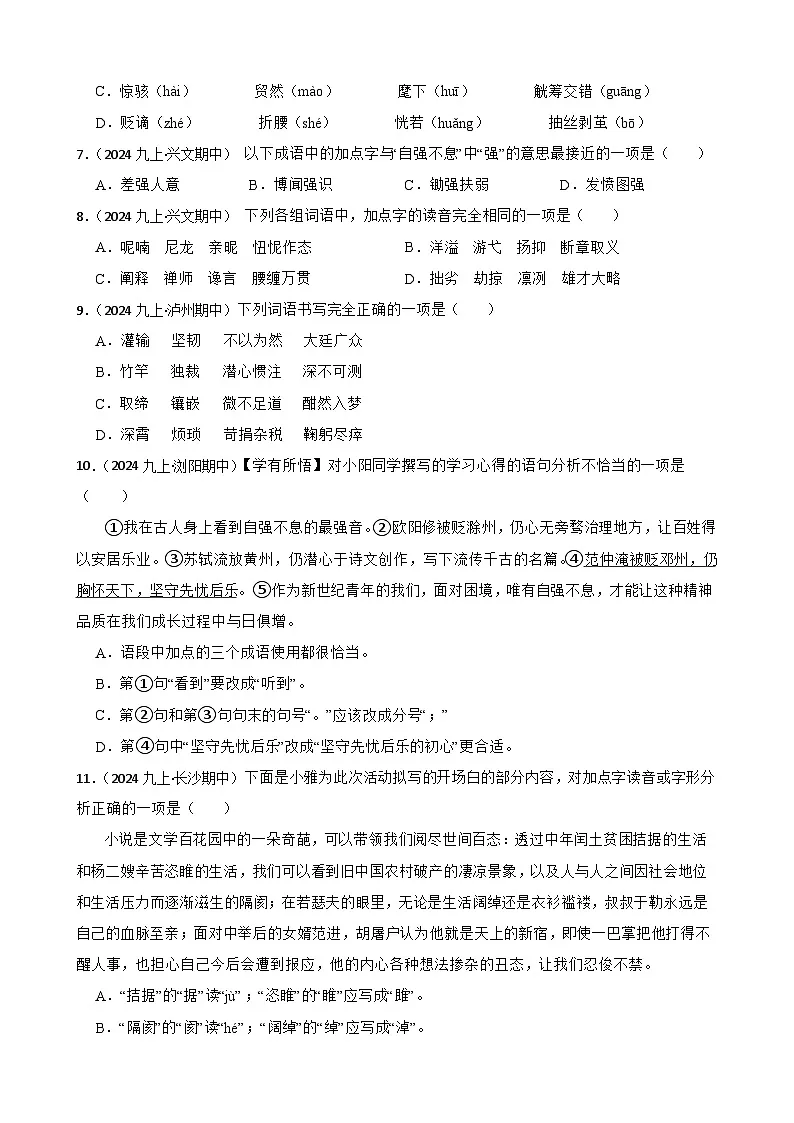 期中重点专题训练：拼音字词 2025-2026学年统编版语文九年级上册第2页