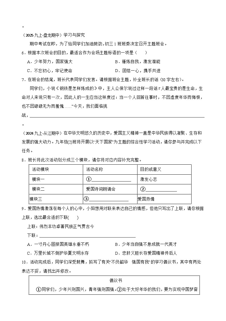 期中重点专题训练：综合性学习  2025-2026学年统编版语文九年级上册第3页