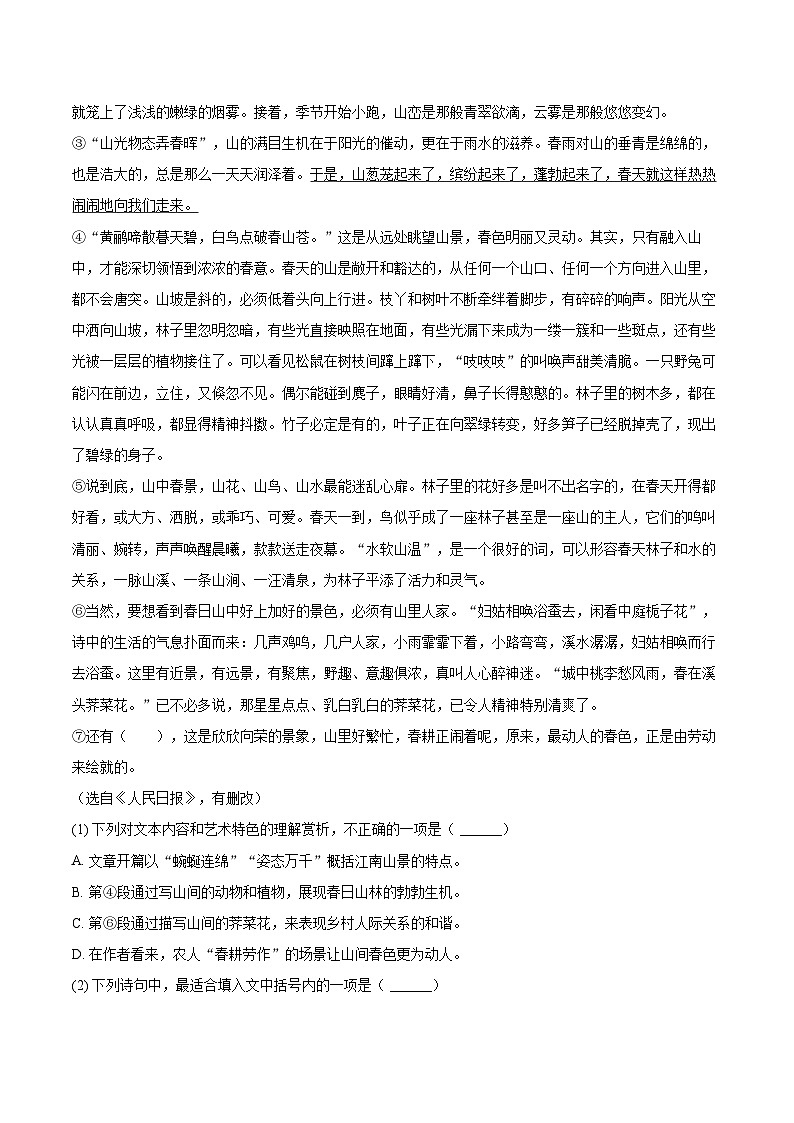 2024-2025学年四川省绵阳市七年级（下）期末语文试卷(含详细答案解析)第3页