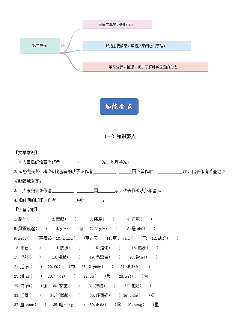 新人教部编版初中语文八下第二单元思维导图及知识点清单第2页