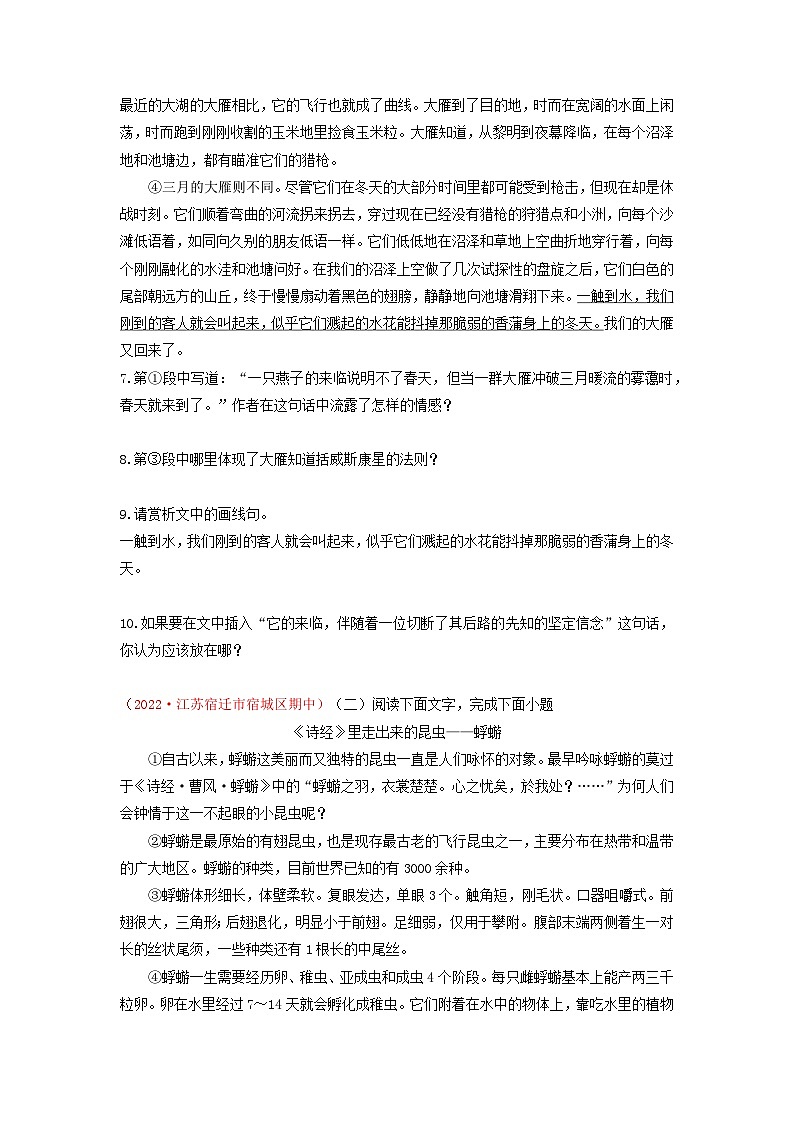 新人教部编版初中语文八下2-7《大雁归来》课时分层训练（原卷版 无答案）第3页