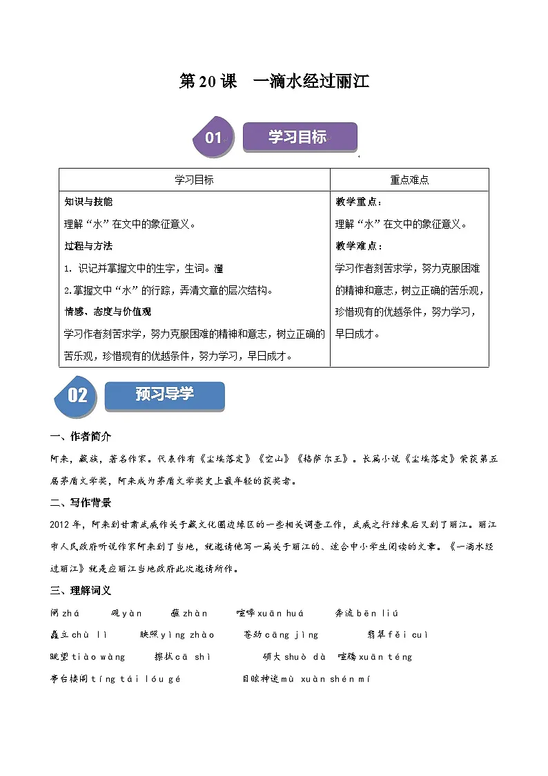 新人教部编版初中语文八下5-20《一滴水经过丽江》同步学与练习（原卷版无答案）第1页
