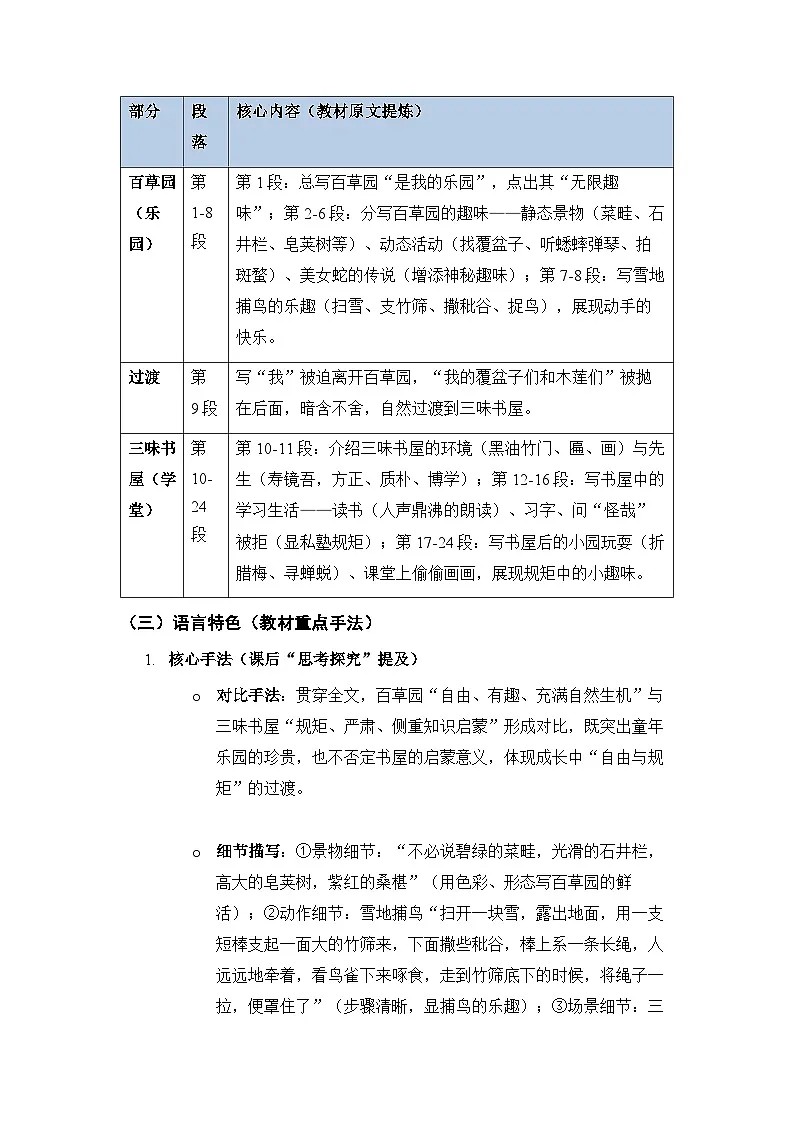 部编版七年级语文上册第三单元第9课《从百草园到三味书屋》知识点总结与同步练习试卷（含答案）第2页