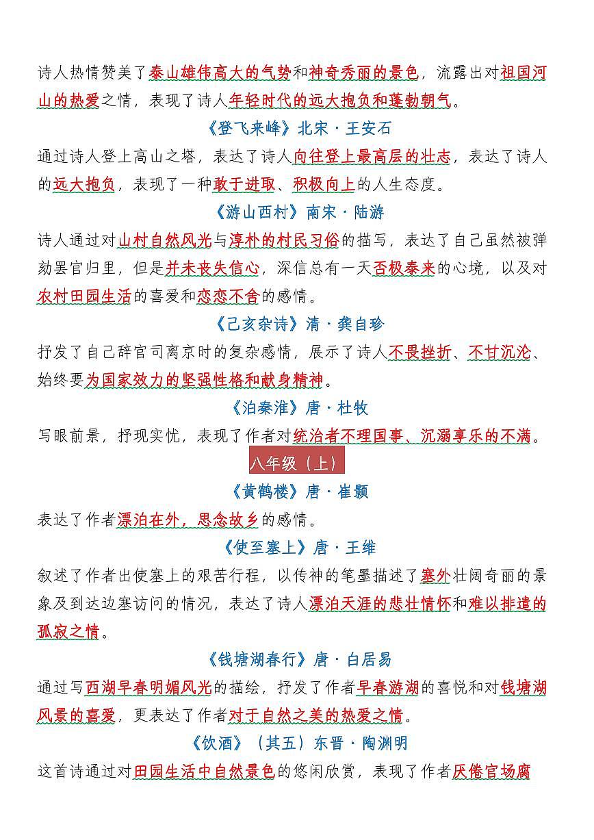 中考第一轮复习中考语文必背40首古诗词中心思想知识点归纳第2页
