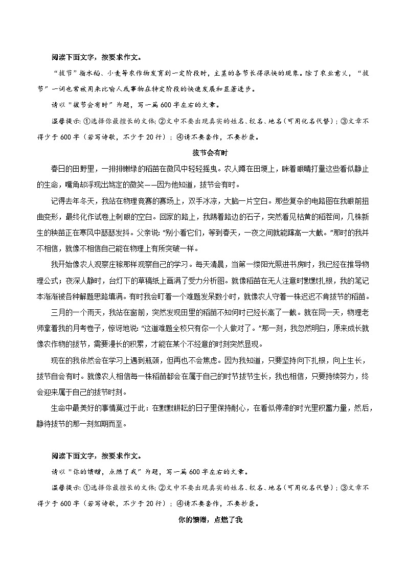 09 《我在军训中成长》《家乡的雨》《拔节会有时》《何不拥抱》-2026年中考语文优秀范文讲练（全国通用）第3页