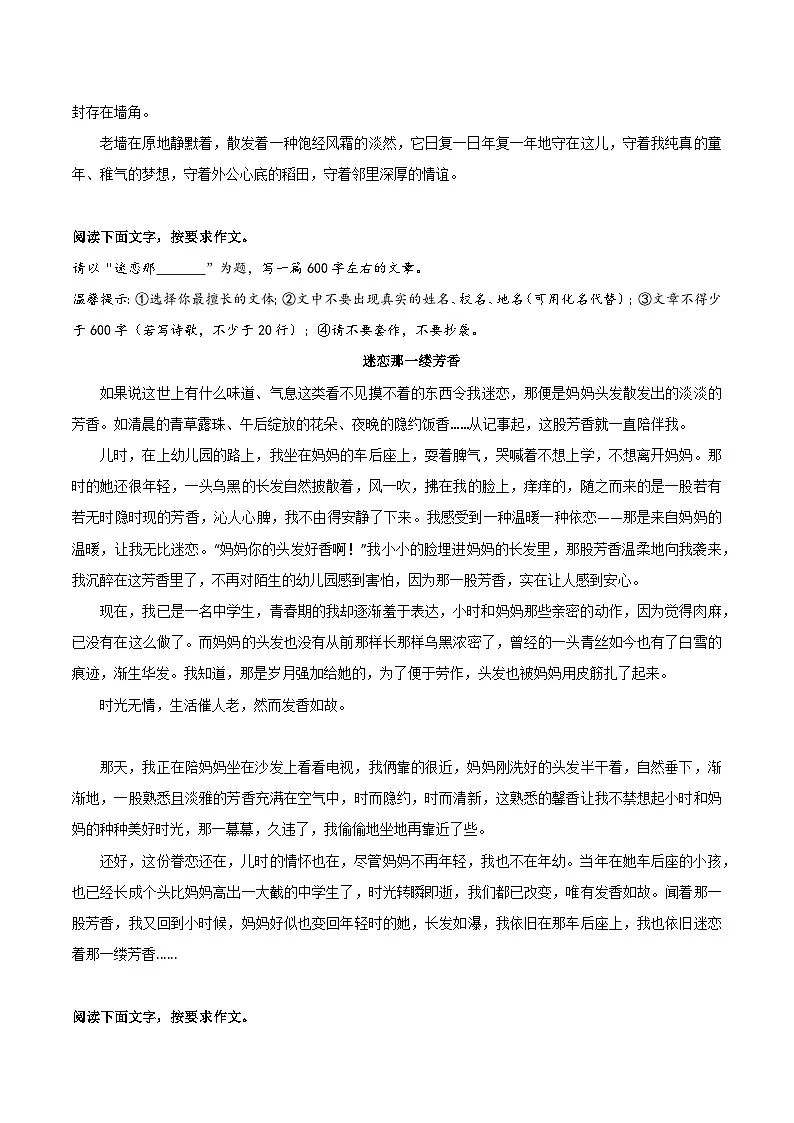 10 《老墙》《迷恋那一缕芳香》《那缕炊烟》《追忆似水流年》-2026年中考语文优秀范文讲练（全国通用）第2页