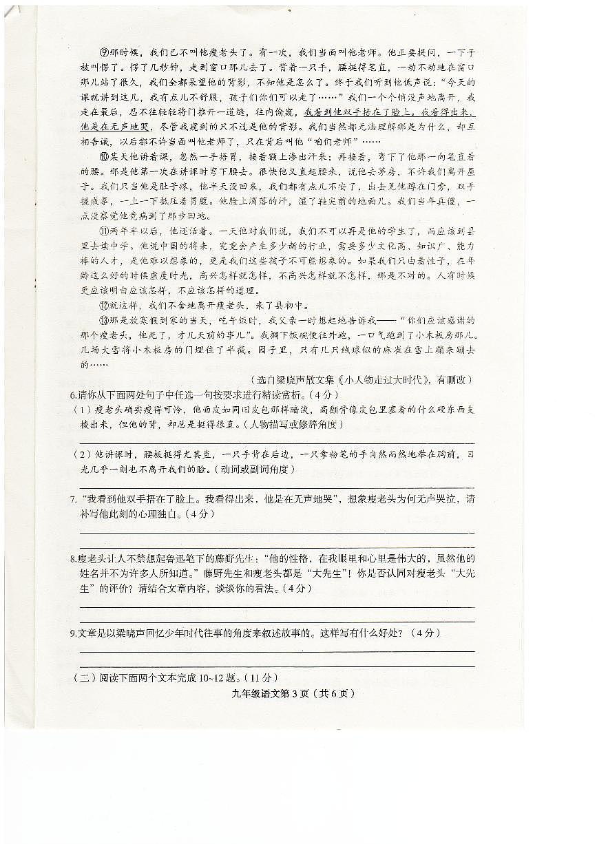 河南省周口市郸城县多校联考2024-2025学年九年级上学期10月期中语文试题第3页