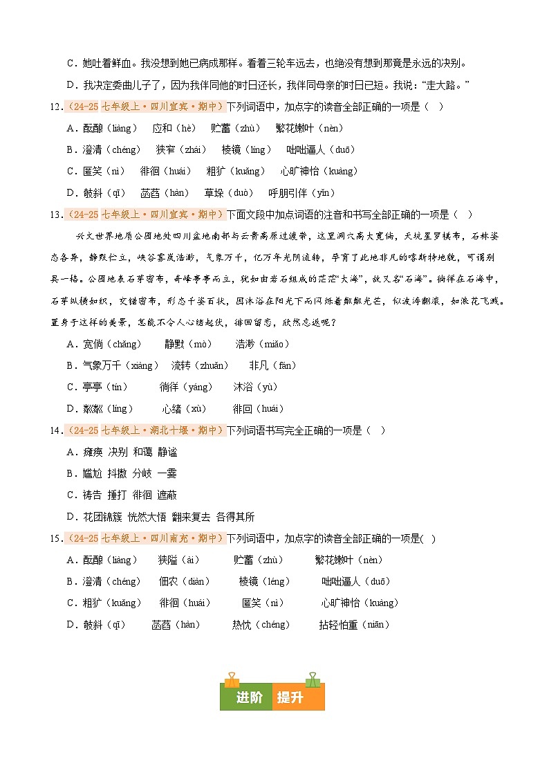 专题01 字音字形（期中真题汇编）（原卷版）第3页