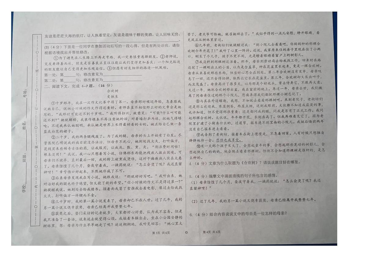 河南省周口市沈丘县2024-2025学年七年级上学期第一次月考语文试题（含答案）第2页