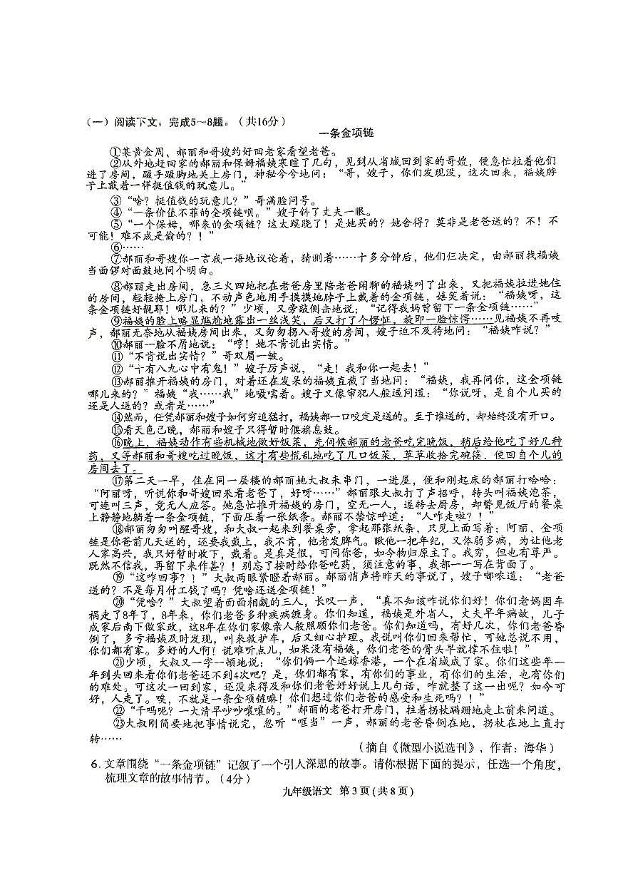 河南省周口市太康县2024-2025学年九年级上学期11月期中语文试题第3页