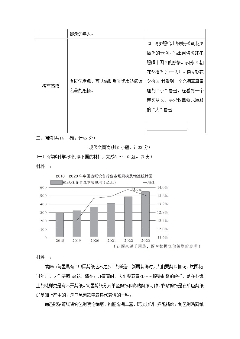 陕西省2025八年级语文上册第二单元综合素质评价试题新人教版（含答案）第3页