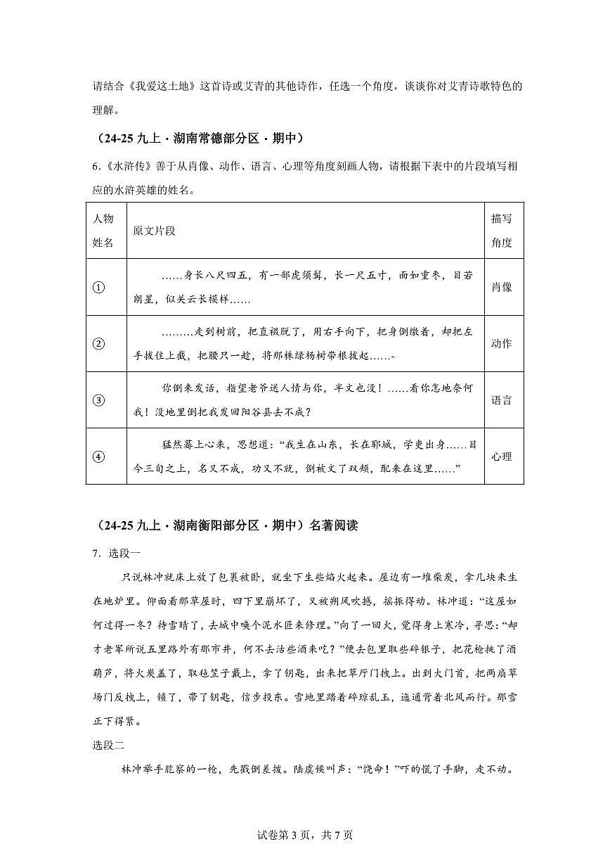 专题07名著阅读（期中真题专题练习 湖南专用）九年级语文上学期【附答案】第3页