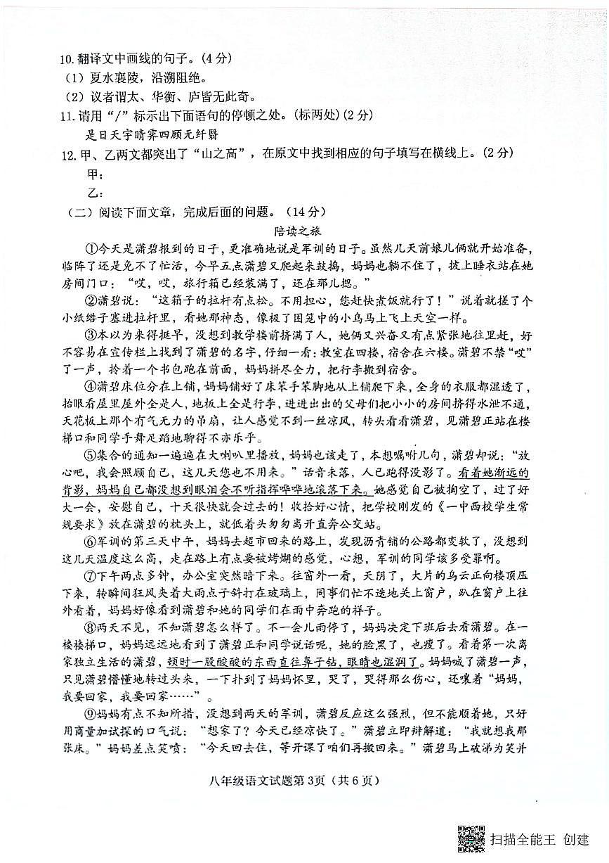 湖北省十堰市郧西县2024-2025学年八年级上学期11月期中语文试题第3页