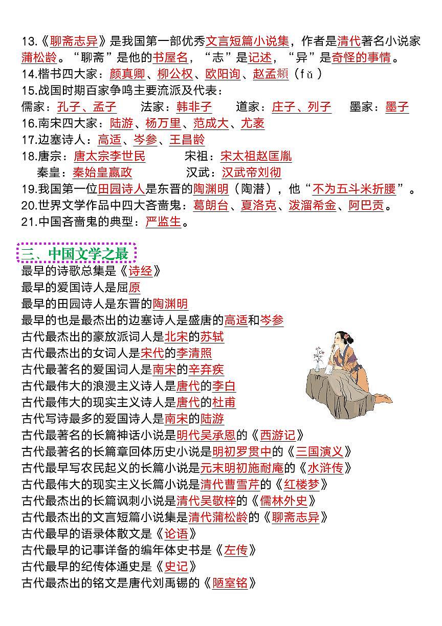 2024版人教版七年级上册语文必背文学常识知识点汇总第2页