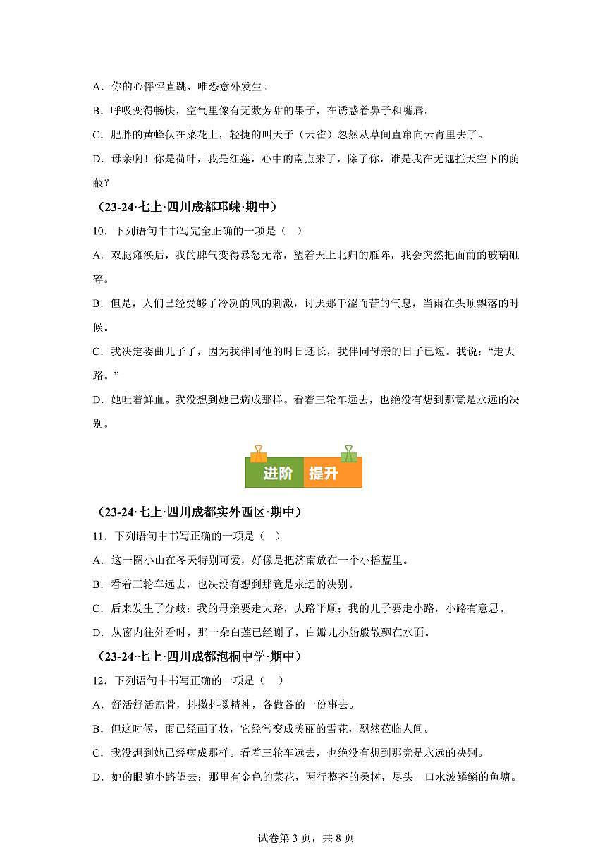 专题02字形（期中真题 成都专用）七年级语文上学期（附答案）第3页