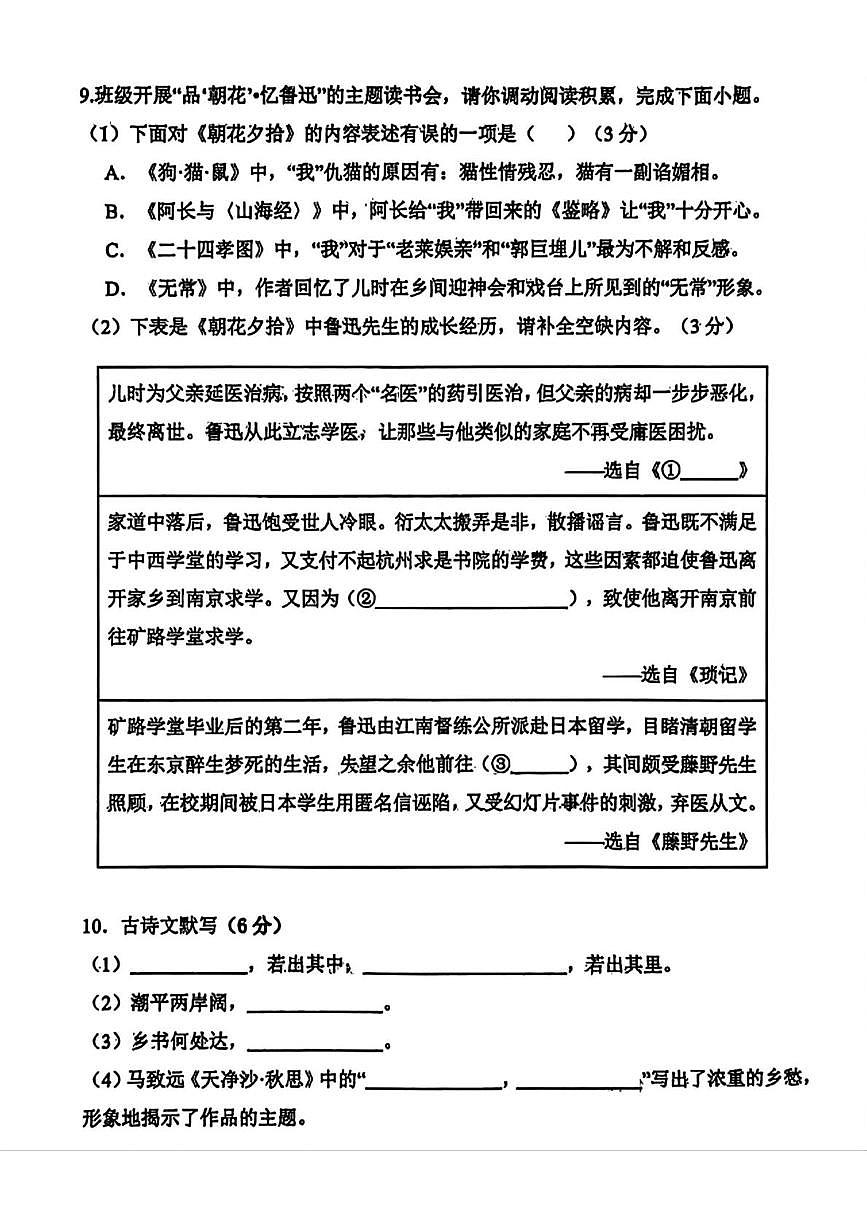 辽宁省沈阳市虹桥中学教育集团2025-2026学年七年级上学期10月月考语文试题第3页