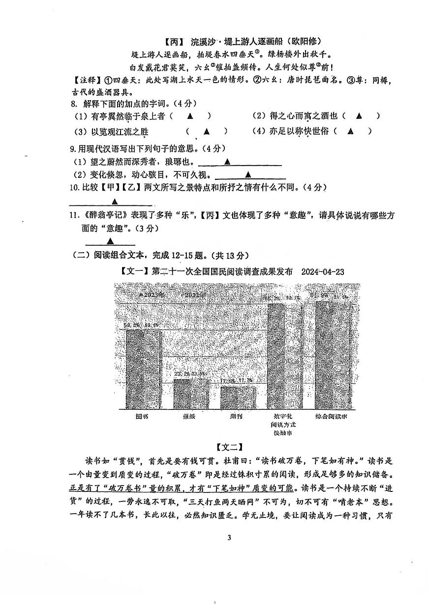 江苏省溧阳市实验初级中学2025-2026学年九年级上学期10月月考语文试题第3页