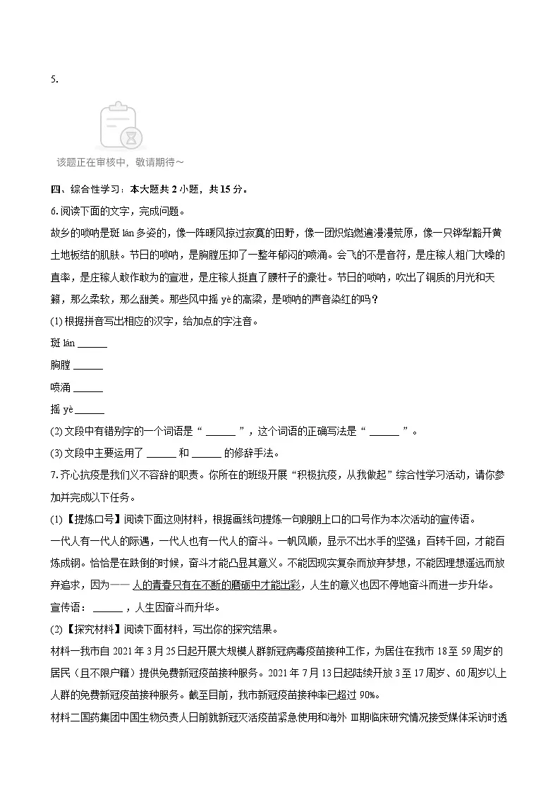 2024-2025学年河南省周口市沈丘县两校联考八年级（下）期末语文试卷（含详细答案解析）第2页