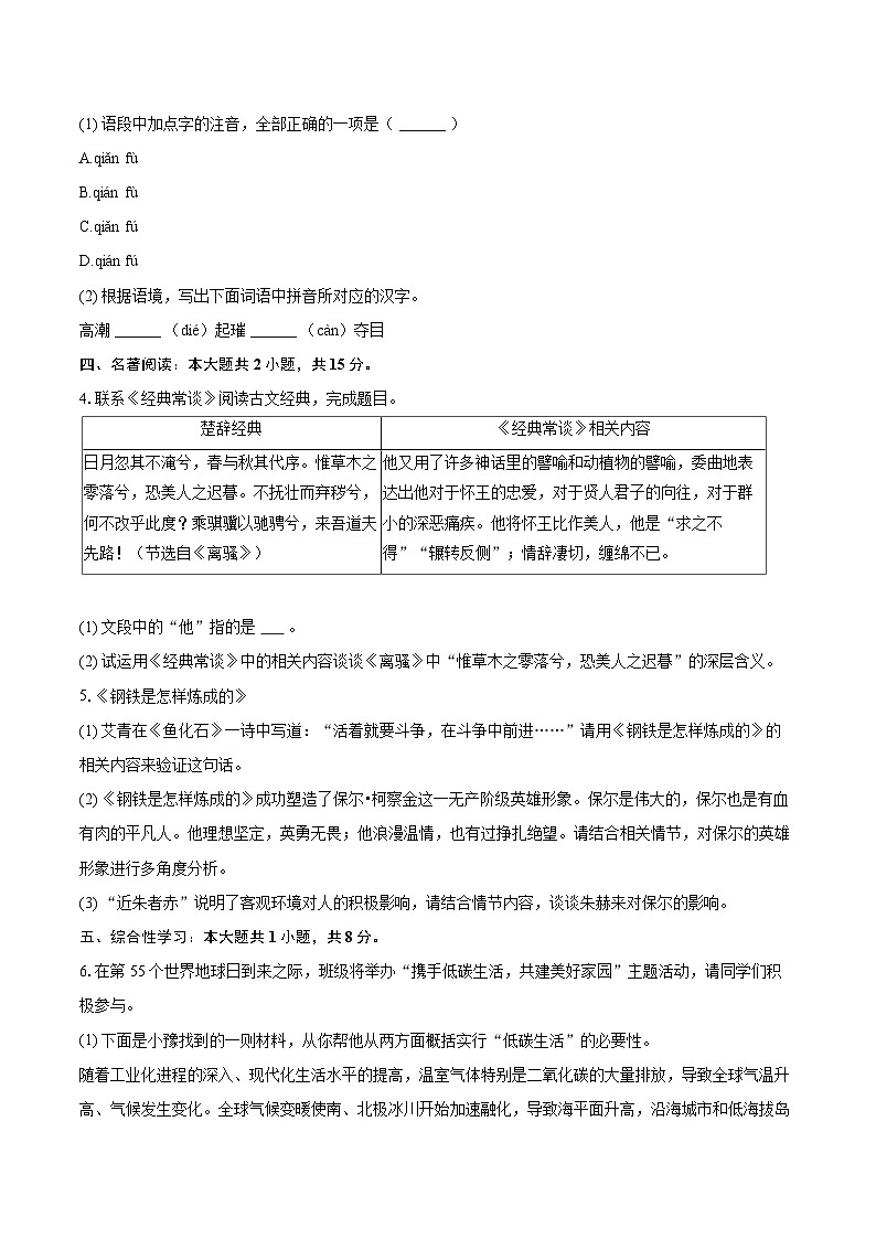 2024-2025学年河南省驻马店市汝南县八年级（下）期末语文试卷（含详细答案解析）第2页