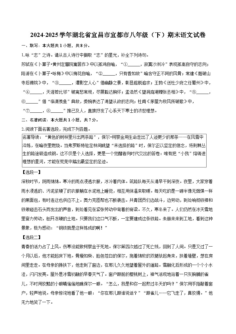 2024-2025学年湖北省宜昌市宜都市八年级（下）期末语文试卷（含详细答案解析）第1页