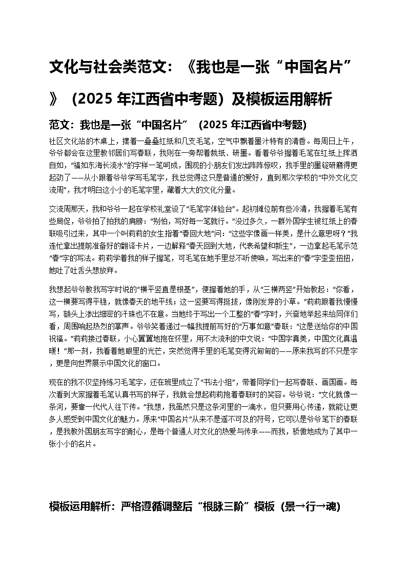 2025年中考语文作文文化与社会类作文模板运用示例教案第1页