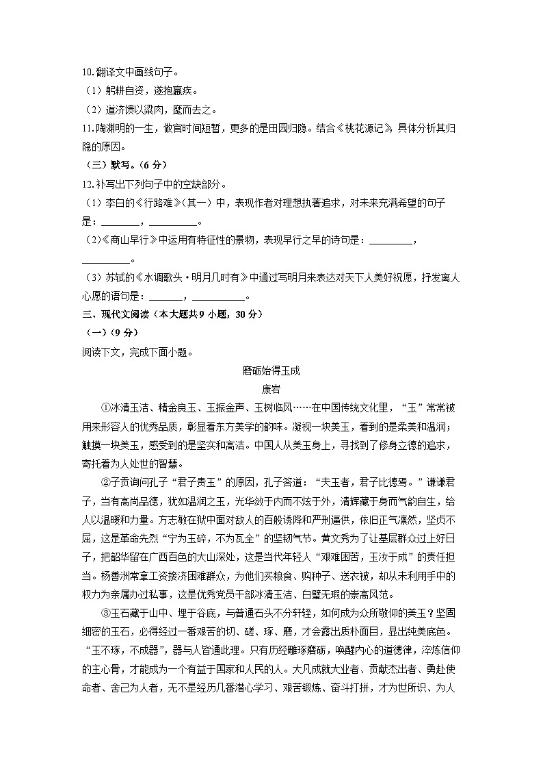 江西省吉安市2024-2025学年九年级上学期期中考试语文试卷（学生版）第3页