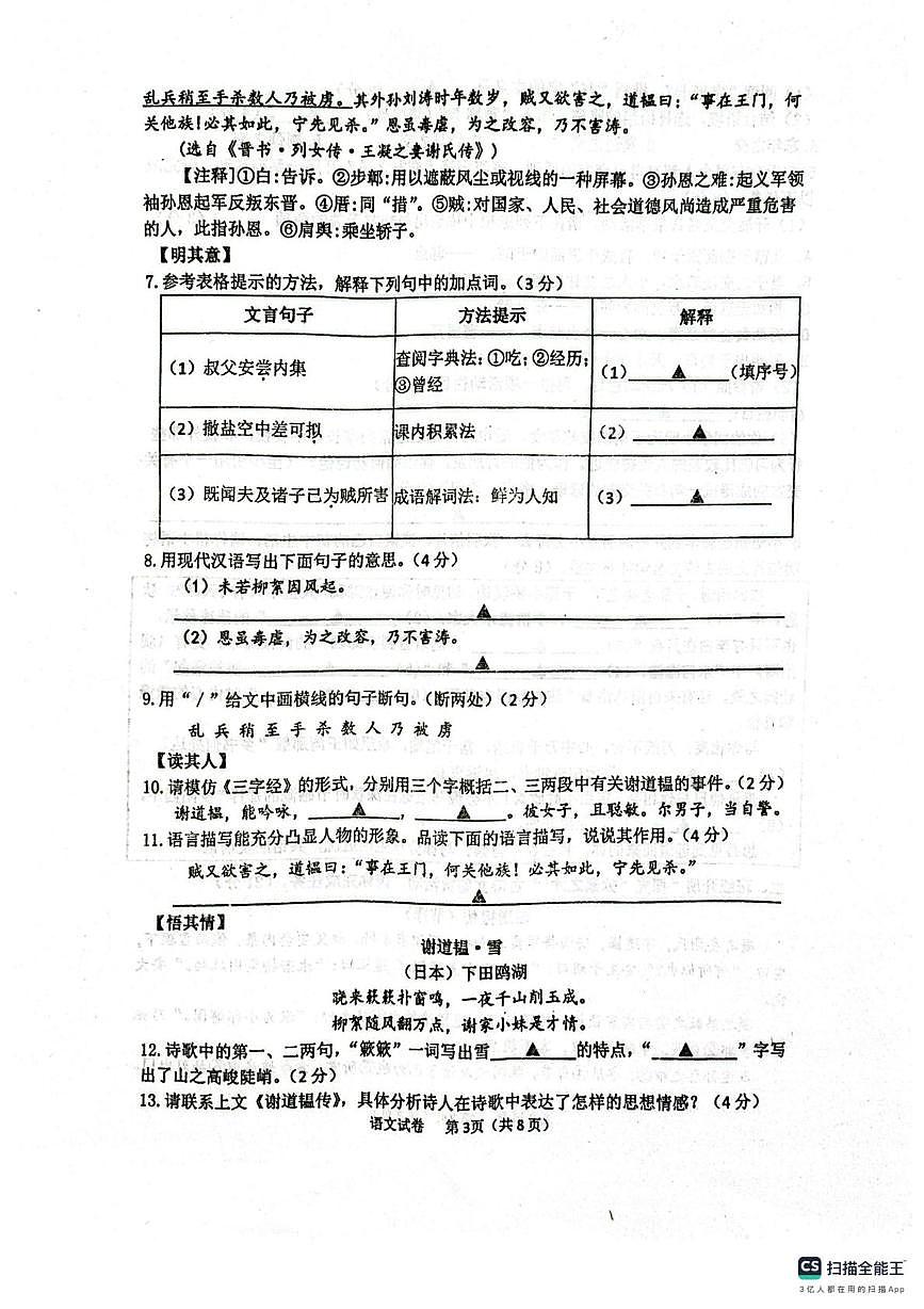 江苏省宿迁市泗阳县实验初级中学2025-2026学年七年级上学期10月月考语文试题第3页