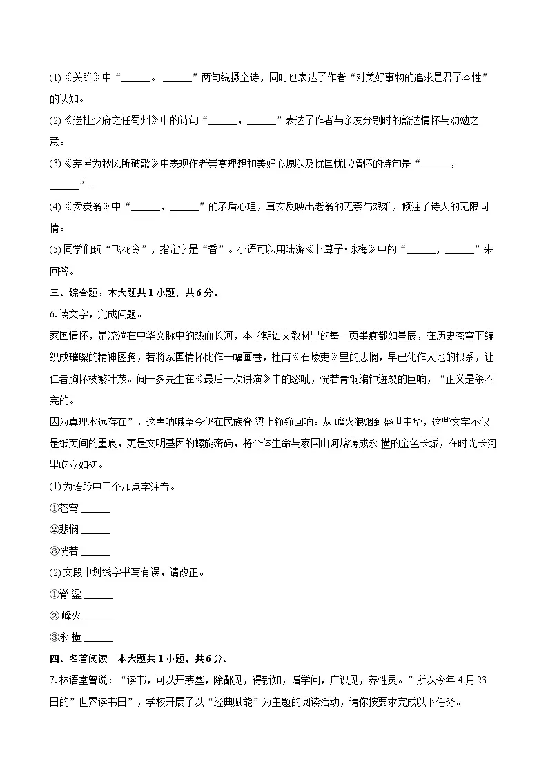 2024-2025学年黑龙江省齐齐哈尔市梅里斯区八年级（下）期末语文试卷(含详细答案解析)第2页