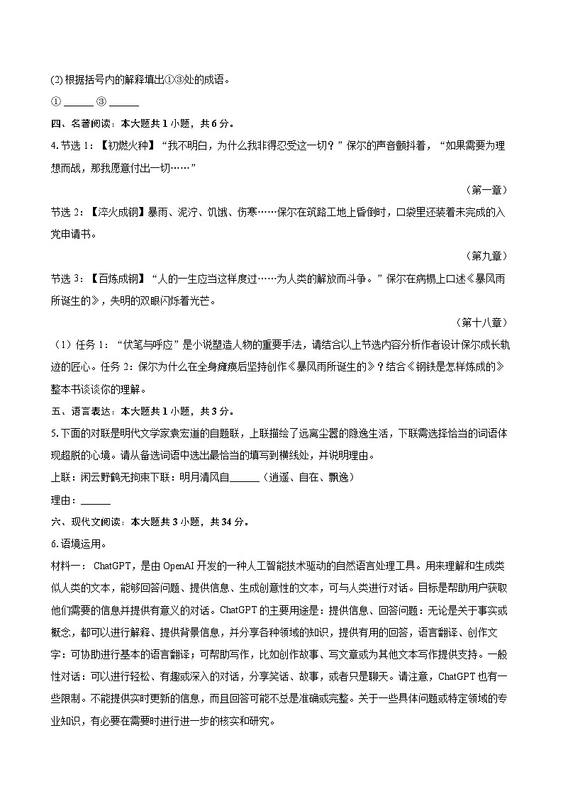 2024-2025学年宁夏中卫市中宁县八年级（下）期末语文试卷(含详细答案解析)第2页