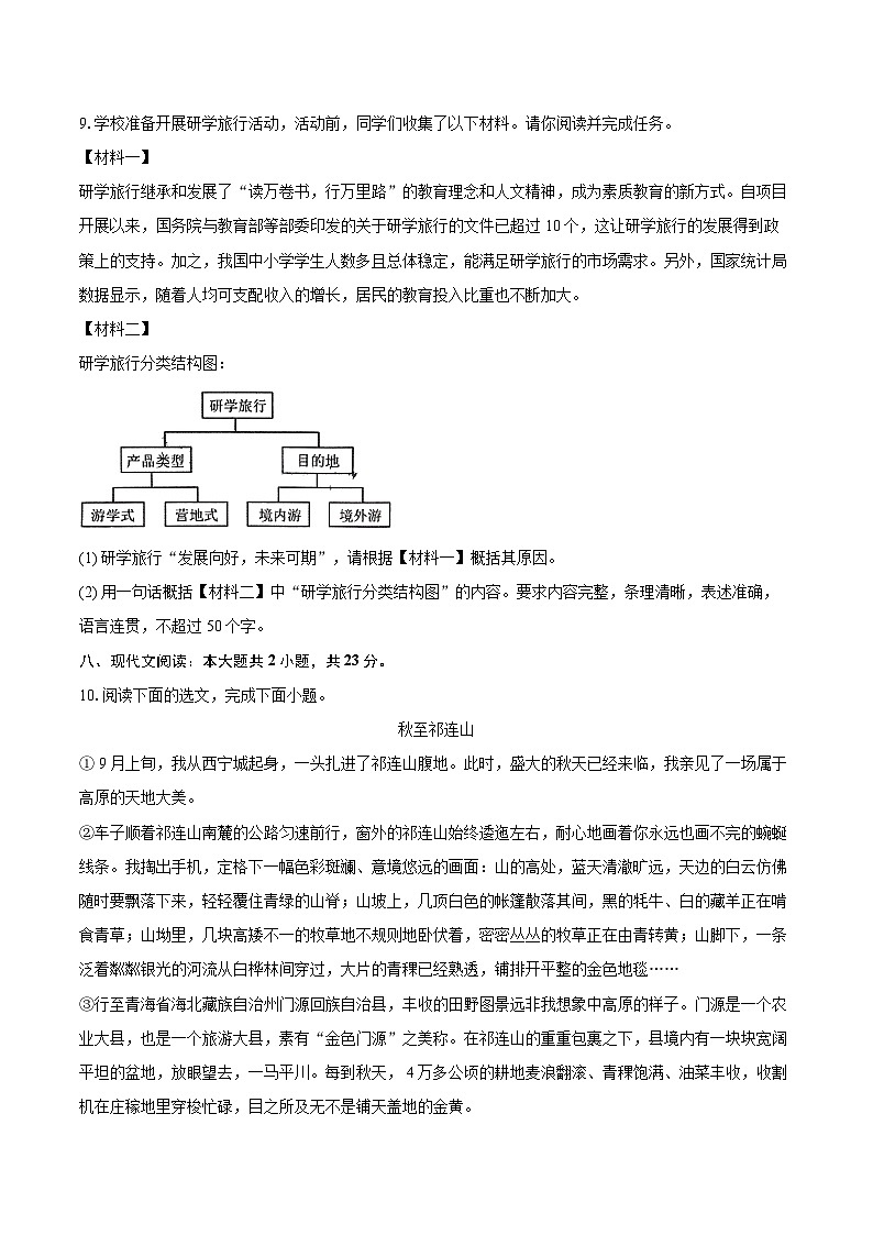 2024-2025学年青海省海东市八年级（下）期末语文试卷(含详细答案解析)第3页
