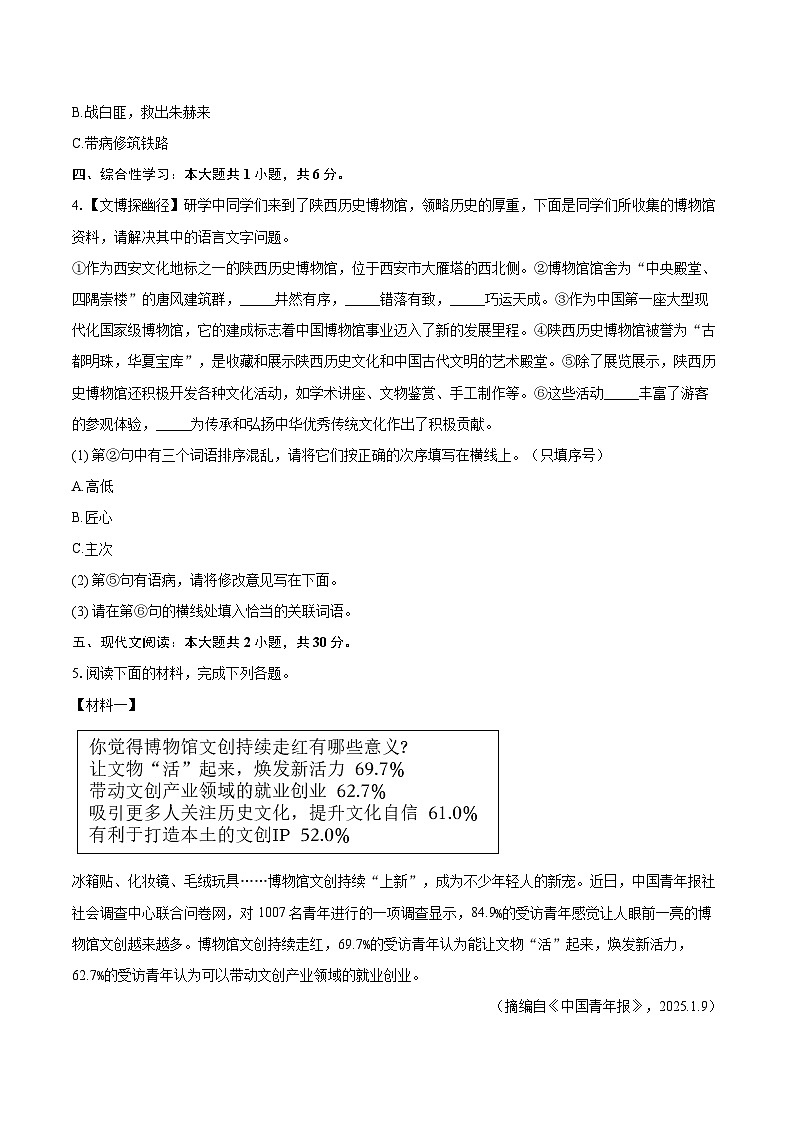 2024-2025学年陕西省渭南市澄城县八年级（下）期末语文试卷(含详细答案解析)第2页