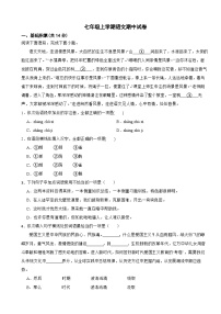 山东省济宁2025年七年级上学期语文期中试卷附答案