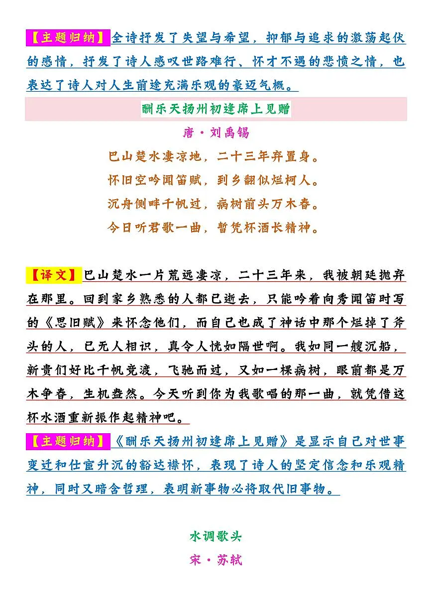 九年级上册语文期末必背古诗词知识点整理(含译文+主题归纳)第2页