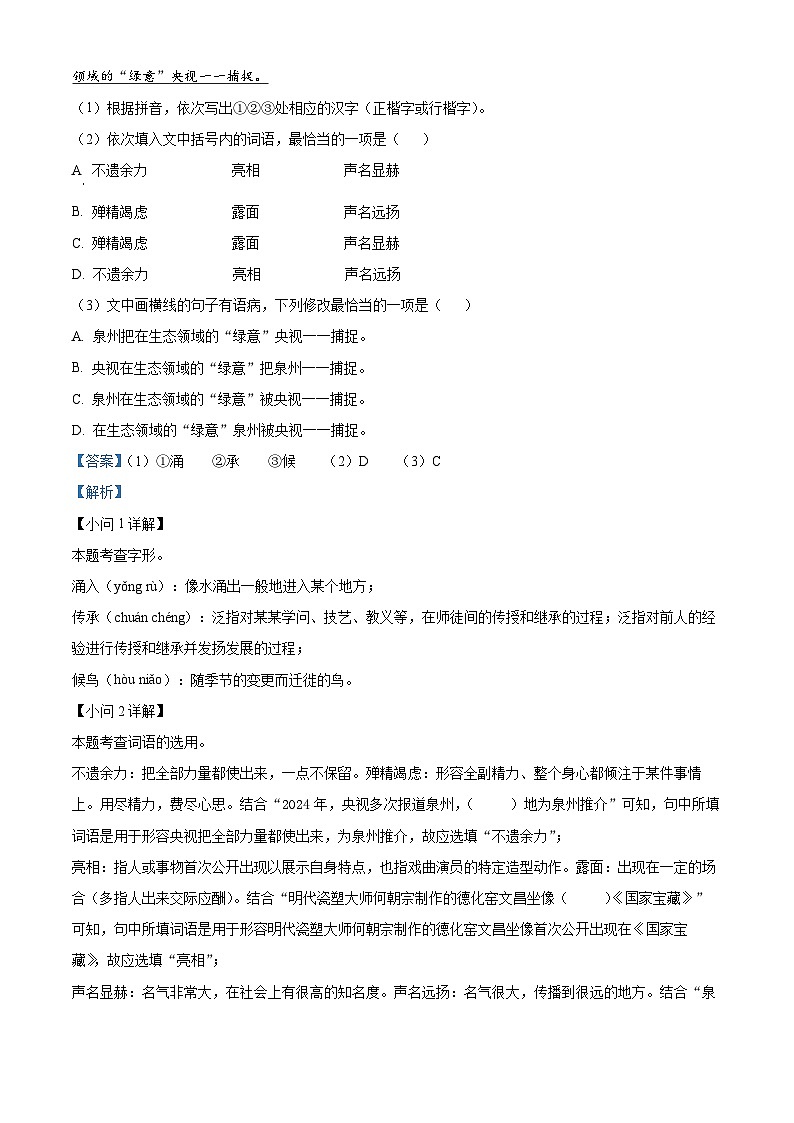 精品解析：2025年福建省泉州市中考二模语文试题 （解析版）第2页