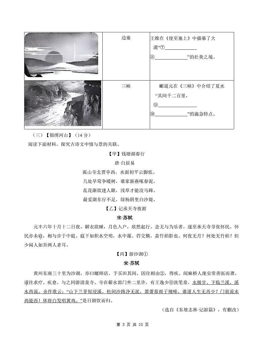 2024-2025学年深圳中学八年级上学期期中语文试卷第3页