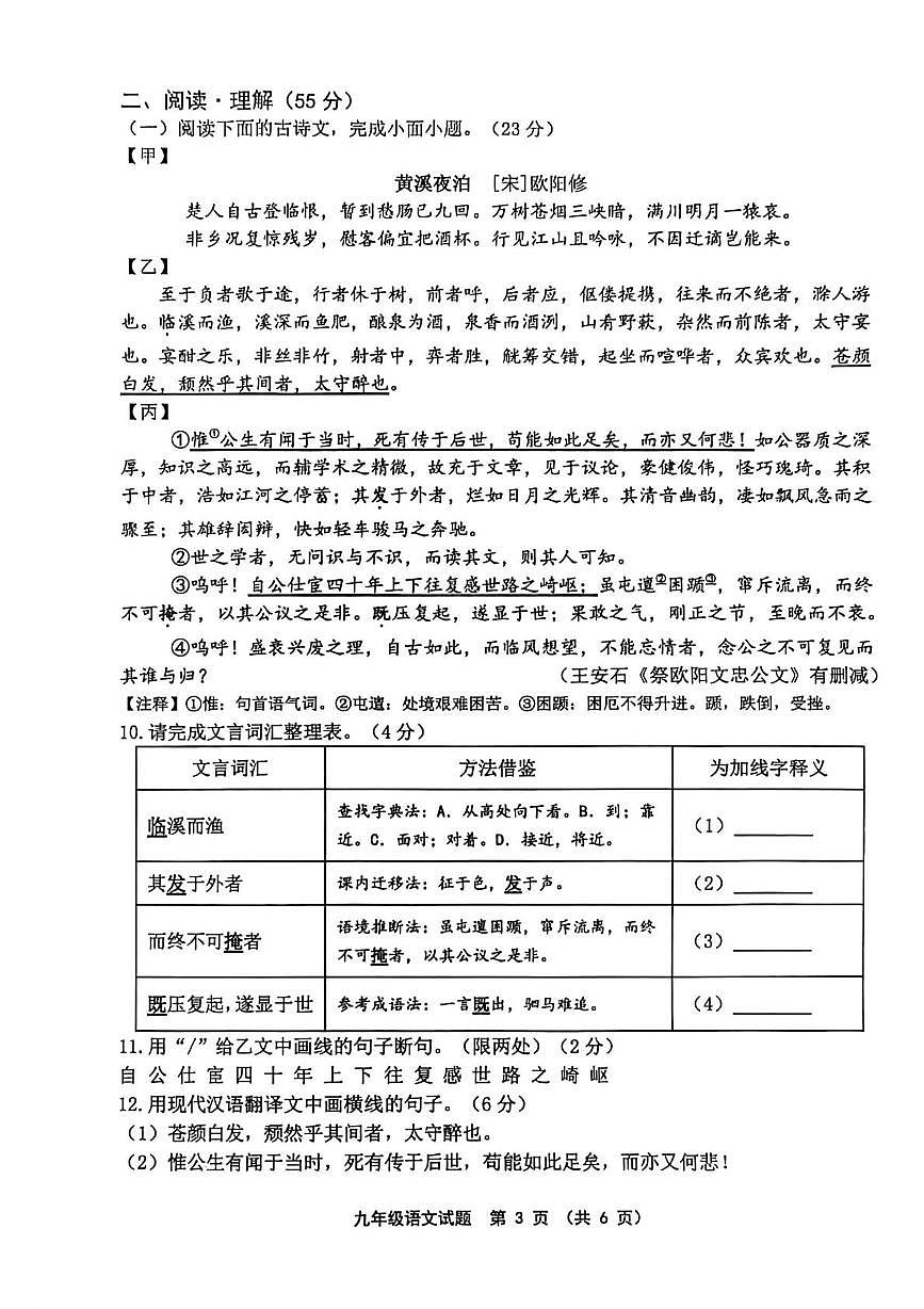 连云港市灌南县实验中学2025-2026学年度第一学期阶段性学业质量检测九年级语文试题第3页