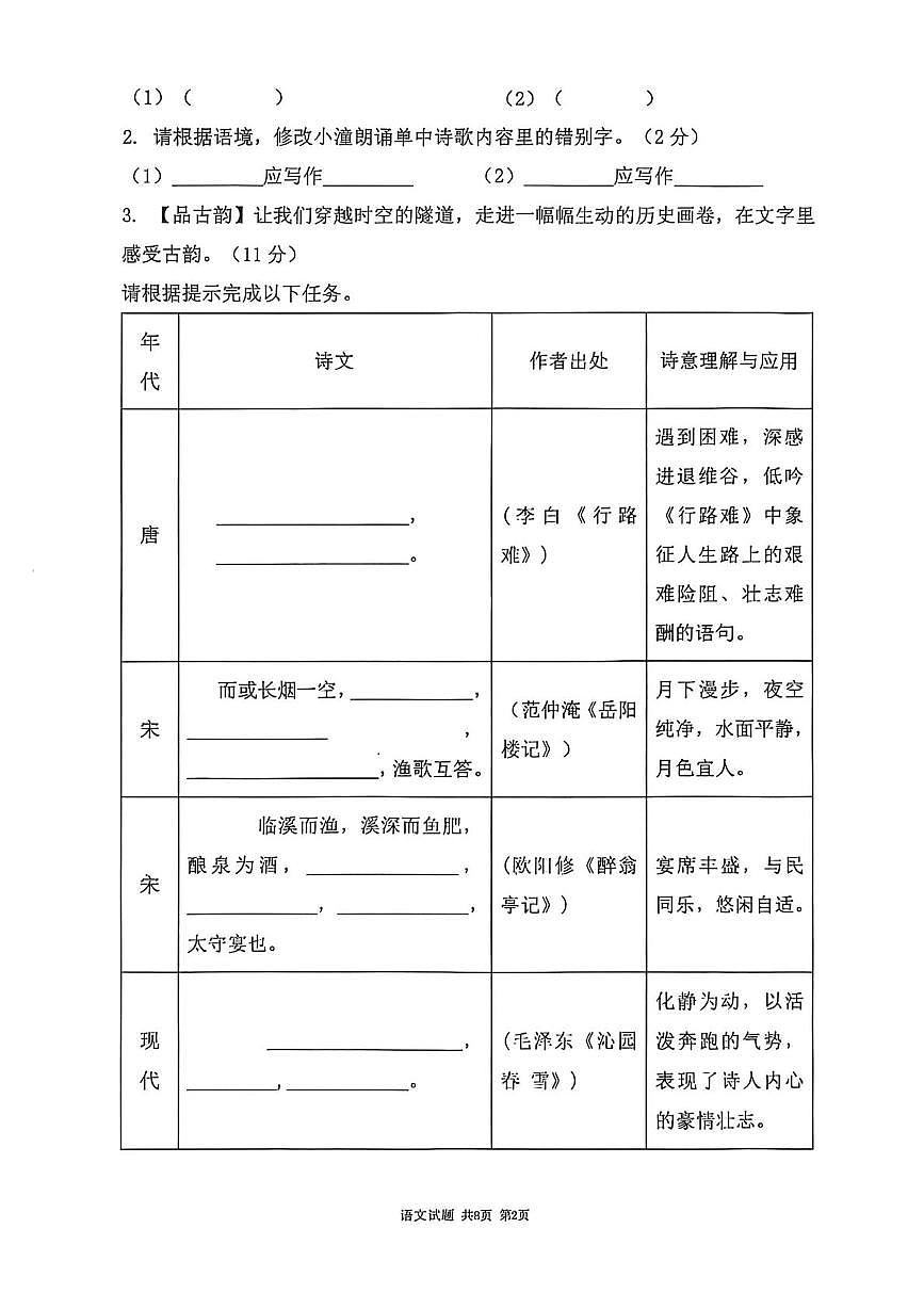 陕西省渭南市临渭区前进路初级中学2025-2026学年九年级上学期第一阶段综合作业语文试卷（月考）第2页