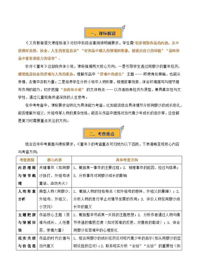 第01讲《童年》整本书阅读(讲义）-2026年中考语文一轮复习名著阅读(全国通用)第2页