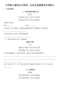 2024版人教版七年级上册语文古诗词、文言文阅读期末专项练习含答案