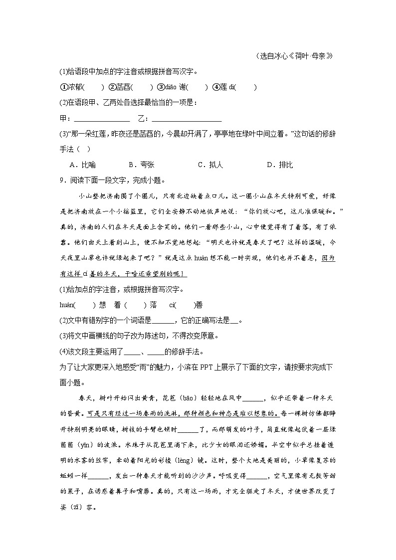 基础知识综合期中复习 统编版语文七年级上册练习第3页