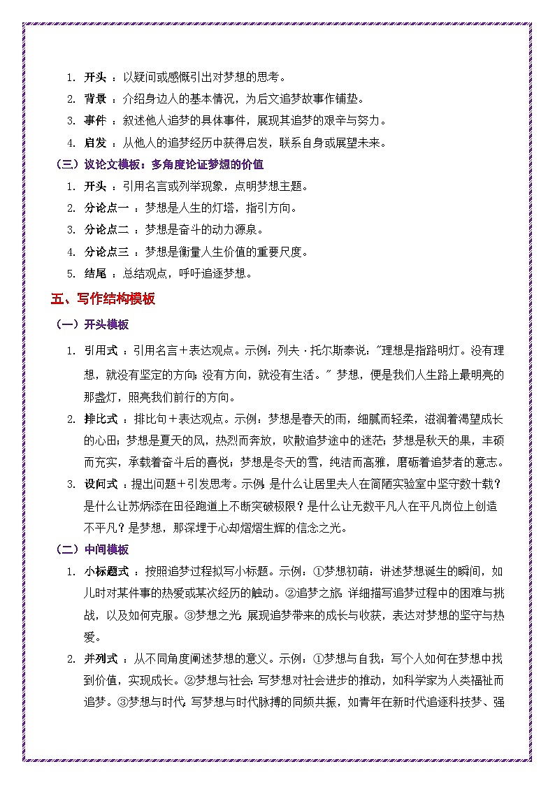 2025年中考作文十大主题押题高分结构搭建(热考主题词——梦想)-备战2025年中考语文作文常见十大母题写作技巧与策略作文训练第3页