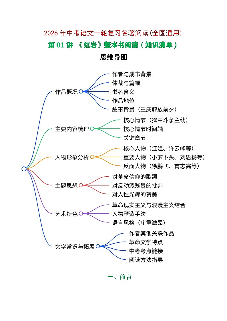 第01讲《红岩》整本书阅读(清单）-2026年中考语文一轮复习名著阅读讲练(全国通用)第1页